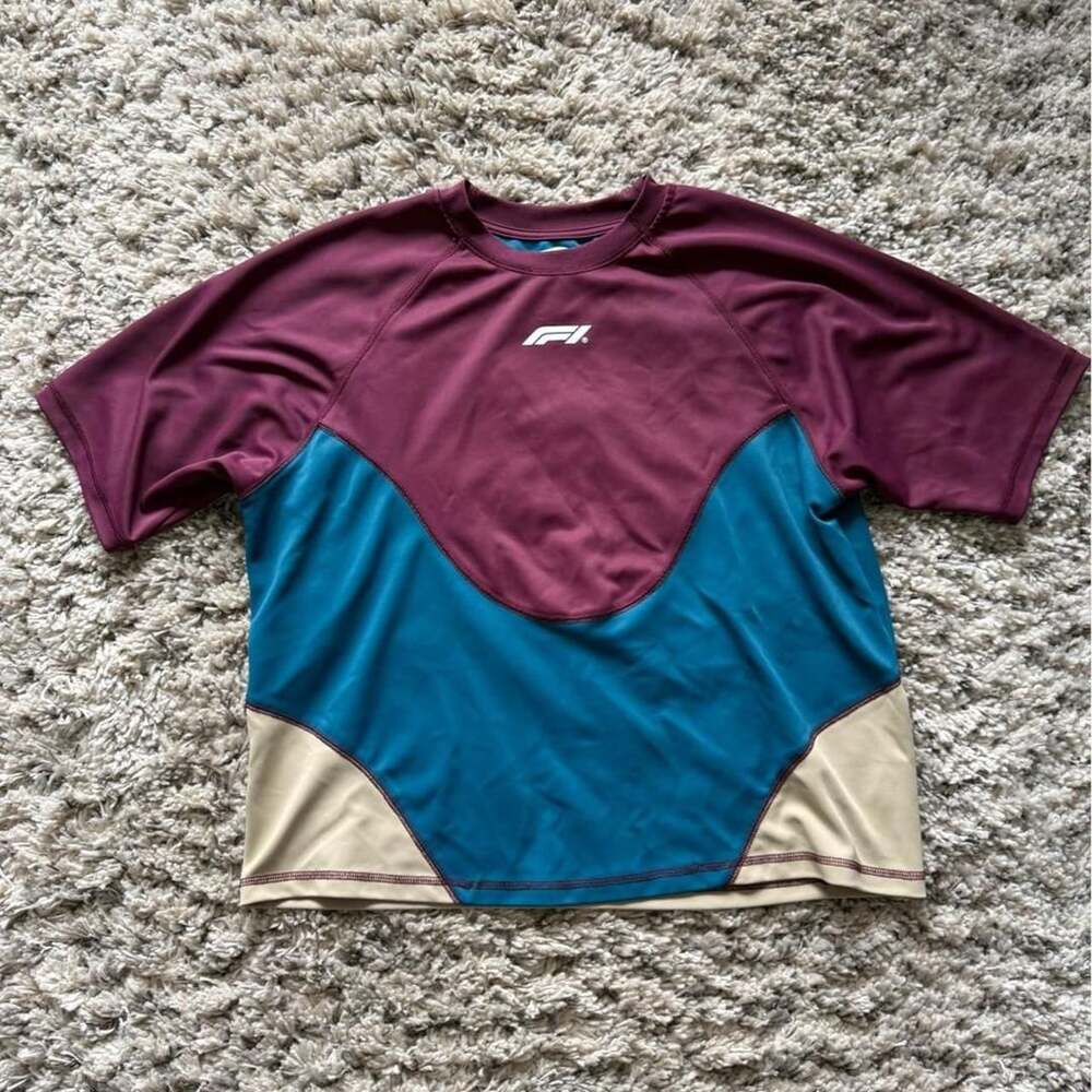 PacSun Formula 1 Colorblocked T-Shirt L Maroon Blue Beige